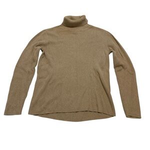 VINTAGE 90s Lizsport Liz Claiborne Tan Ribbed Cotton Turtleneck Sweater S